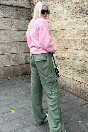 Женские хаки-зеленые широкие спортивные штаны карго с карманами Mg1615 MG1615