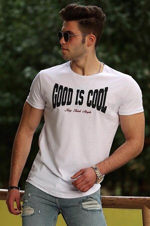Белая мужская футболка с принтом 4462