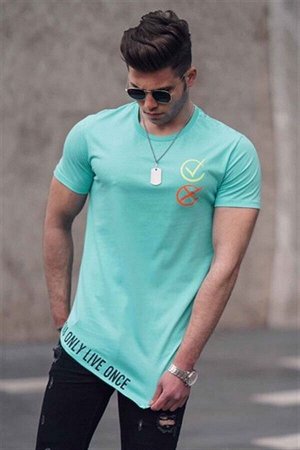 Мужская футболка асимметричного кроя мятно-зеленого цвета 5665