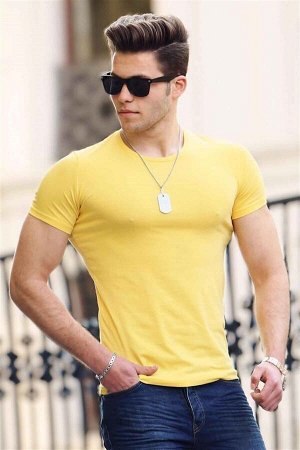 Желтая мужская футболка с круглым вырезом 4552