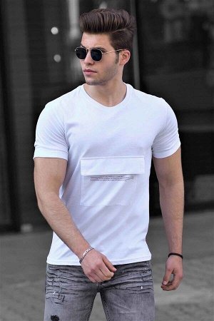 Мужская белая футболка с карманом кенгуру 4621
