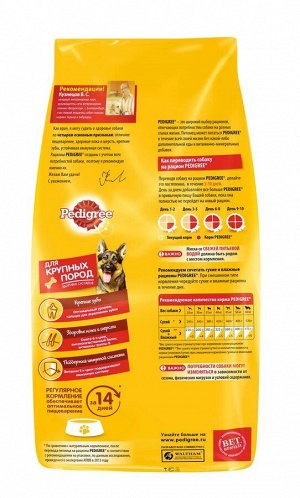 Сухой корм для собак Pedigree для крупных пород, говядина, 13кг