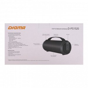 Портативная колонка Digma D-PS1520, 16Вт, BT, microSD,USB,AUX,FM, 1500мАч, черная