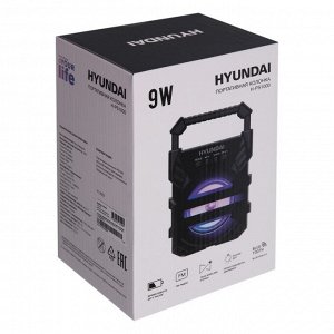Портативная колонка Hyundai H-PS1000, 9Вт, BT, microSD, USB, AUX, FM, 500мАч, черная
