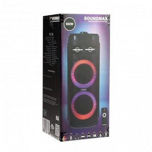 Портативная колонка Soundmax SM-PS4207, 80Вт, 3600мАч, FM, BT, USB, TWS, подсветка, черная