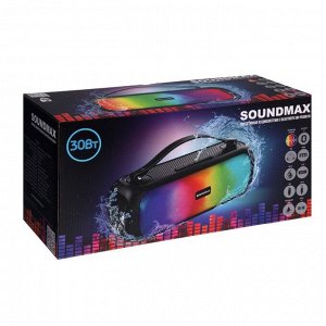 Портативная колонка Soundmax SM-PS5081B, 30 Вт, 3600мАч, FM, BT, USB, TWS, подсветка, черная