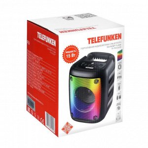 Портативная колонка Telefunken TF-PS1237B, 15Вт, 1500мАч, FM,BT, USB, TWS, подсветка, черная