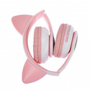 Наушники-Кошки MYBIT W-32, беспроводные, MIC, BT 5.0, AUX, microSD, MP3, 400 мАч, розовые