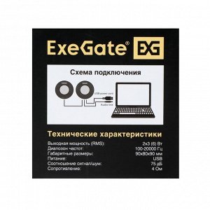 Компьютерные колонки ExeGate Disco 180, 2х3 Вт, USB, черные