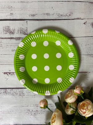 Праздничные тарелки 10шт уп, цвет зеленый в белый горошек 18см