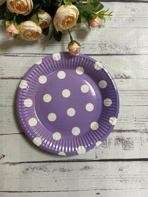 Праздничные тарелки 10шт уп, цвет фиолетовый в белый горошек 18см