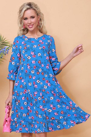 Платье голубое с цветочным принтом