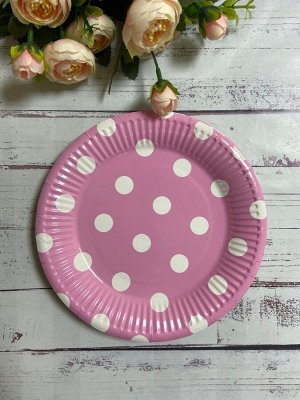 Праздничные тарелки 10шт уп, цвет розовый в белый горошек 18см