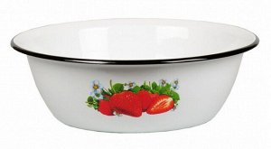 Миска 3,5л "Клубника садовая" эмалированная, белая с рисунком. Россия