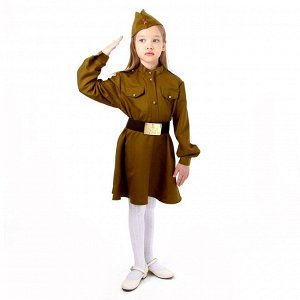 Карнавальный костюм военного: платье,дл. рук,пилотка,,ремень,габардин,п/э,р-р30р.110-116