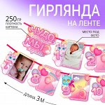 Гирлянда на ленте с местом под фото «Мой первый год», розовый, длина 300 см
