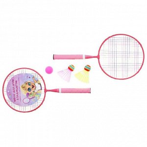 Набор для бадминтона «Милашка»: 2 ракетки 44 см + 2 волан + мяч, в чехле, цвет розовый
