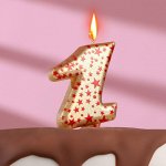 Свеча в торт &quot;Саната&quot;, цифра &quot;1&quot;, золотая с красными звездами, 5,5 см