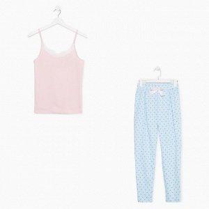 Пижама "Облачка" брюки, топ KAFTAN, голубой/ розовый.