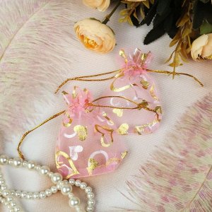 Мешочек подарочный "Сердечки", 7 x 9, цвет розовый с золотом
