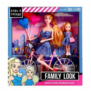 Кукла-модель шарнирная, с дочкой, Family Look на велосипеде
