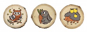 Выжигание на спилах "Сова, Зайка, Ежик" (спил малый)