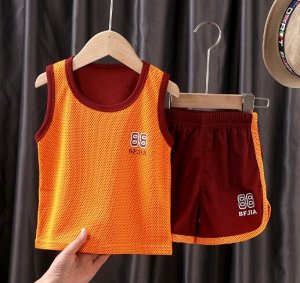 Костюм детский майка шорты для мальчика оранжневый / костюм для мальчика летний / спортивный детский костюм майка с шортами