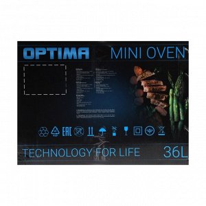 Мини-печь OPTIMA OF-36BL, 1300 Вт, 36 л, таймер, 2 противня, чёрная