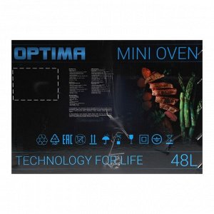 Мини-печь OPTIMA OF-48W, 1600 Вт, 48 л, таймер, 2 противня, белая