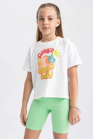 Укороченная футболка с коротким рукавом для девочек