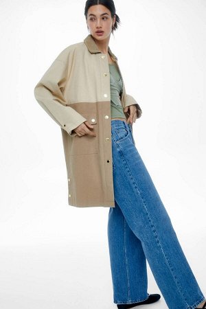 Женское двухцветное вельветовое пальто с воротником 04710312