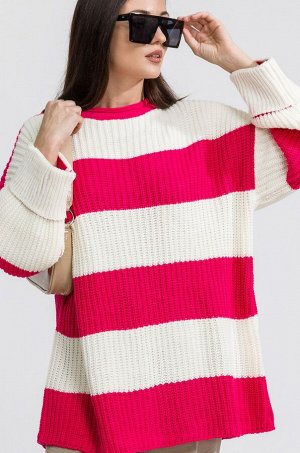 Женский удлиненный вязаный свитер оверсайз в полоску