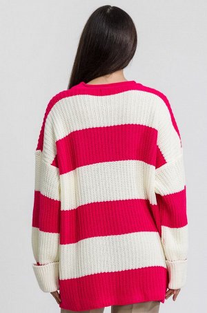 Женский удлиненный вязаный свитер оверсайз в полоску