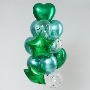 Набор шаров Хром набор 14 шт фольга/латекс/конфетти цвет зеленый
