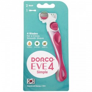 Dorco EVE4 (1 станок, 2 кассеты)- бывш. SHAI Reina, новый дизайн - Женская 4-лезв.система, плав.головка, пластик.прорезиненная ручка, крепление PACE
