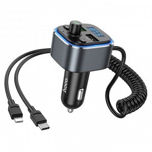 Автомобильное зарядное устройство HOCO E74 Energy, 2*USB + FM-трансмиттер, QC3.0, 18W, 2.4A, черный, дисплей,Bluetooth,FM, USB флешка