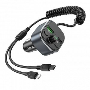 Автомобильное зарядное устройство HOCO E74 Energy, 2*USB + FM-трансмиттер, QC3.0, 18W, 2.4A, черный, дисплей,Bluetooth,FM, USB флешка