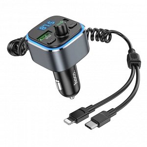 Автомобильное зарядное устройство HOCO E74 Energy, 2*USB + FM-трансмиттер, QC3.0, 18W, 2.4A, черный, дисплей,Bluetooth,FM, USB флешка