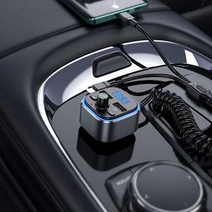 Автомобильное зарядное устройство HOCO E74 Energy, 2*USB + FM-трансмиттер, QC3.0, 18W, 2.4A, черный, дисплей,Bluetooth,FM, USB флешка