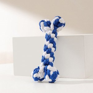 Игрушка канатная для собак, "плетеная кость", цвет синий
