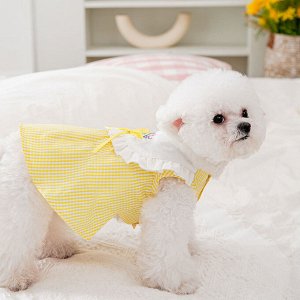 Платье для собак, принт "клетка", цвет желтый