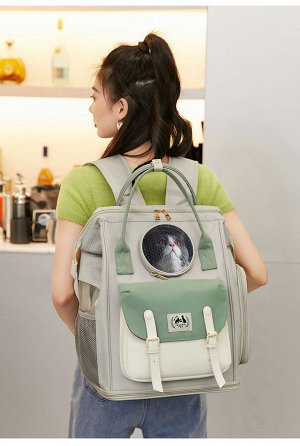 Рюкзак-переноска для животных, цвет серый/зеленый