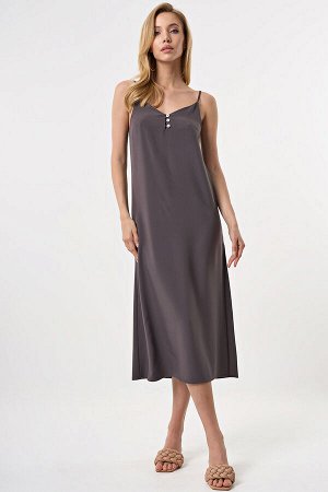Платье-комбинация с высоким разрезом серое