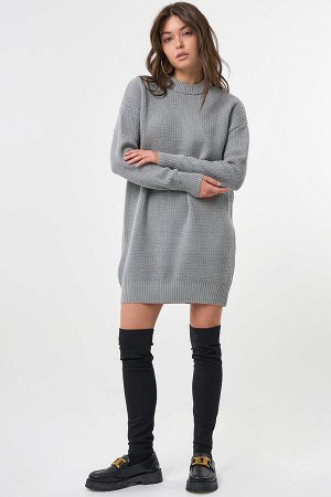 Платье вязаное короткое из шерсти светло-серое