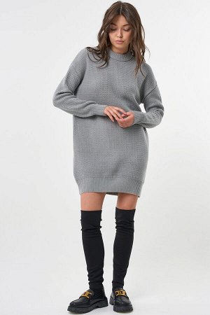 Платье вязаное короткое из шерсти светло-серое
