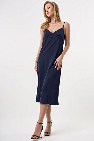 Платье-комбинация на тонких бретелях темно-синее