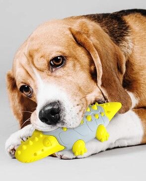 Игрушка грызунок для собак "крокодил", цвет желтый
