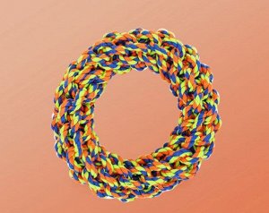 Игрушка для собак "плетеное кольцо", цвет синий/оранжевый