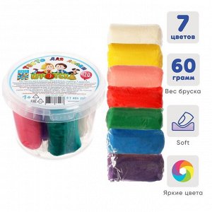 Тесто для лепки 7 цветов по 60 г, «Игротека» в пластиковом ведре