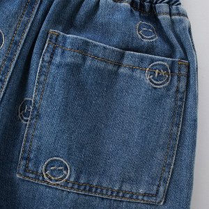 Детские джинсовые шорты на резинке, принт Смайлы
